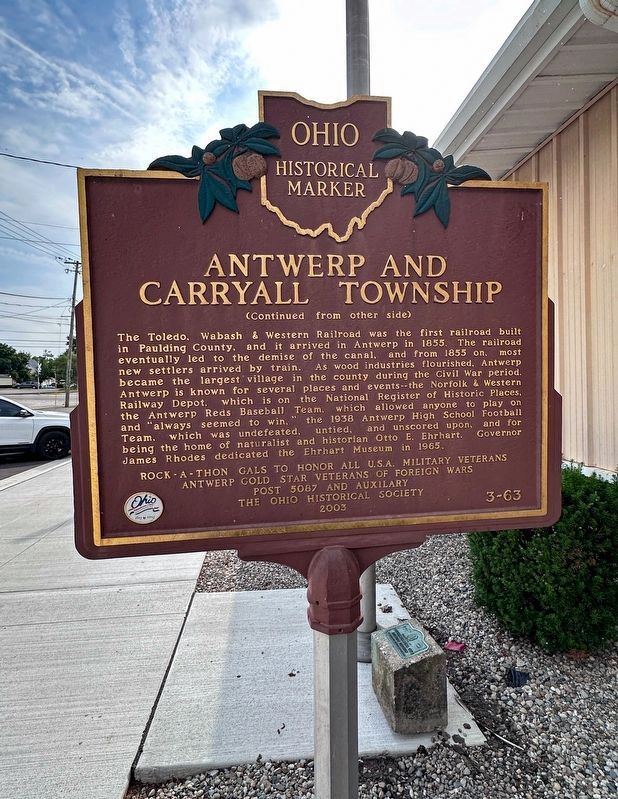 Antwerp and Carryall Township Marker Reverse image. Click for full size.