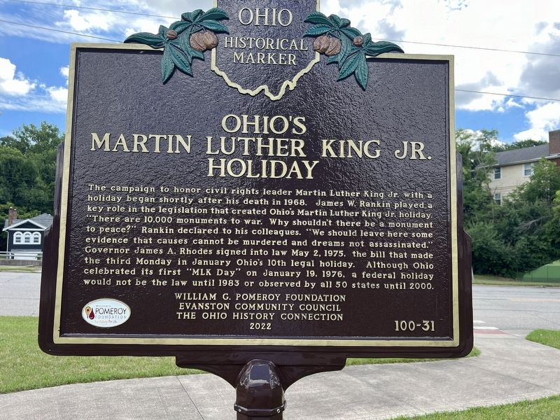 Ohio's Martin Luther King Jr. Holiday side of marker. Click for full size. Ohio's Martin Luther King Jr. Holiday side of marker image. Click for full size.