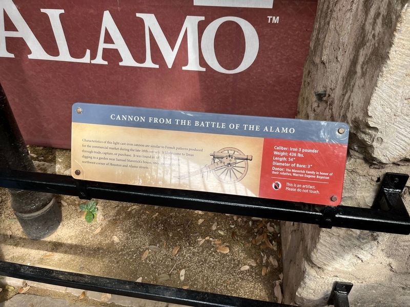 Cannon From the Battle of the Alamo Marker. Click for full size. Cannon From the Battle of the Alamo Marker image. Click for full size.