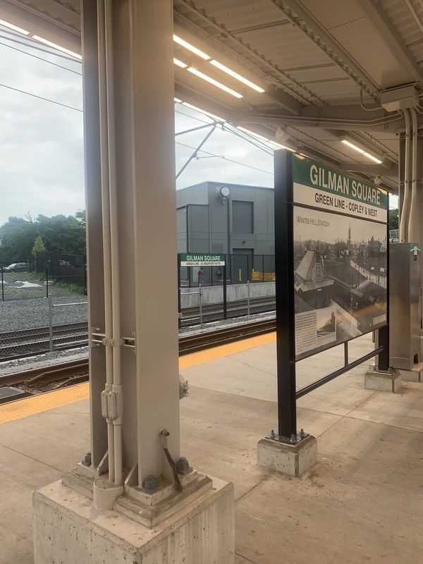 Marker on MBTA station platform. Click for full size. Marker on MBTA station platform image. Click for full size.