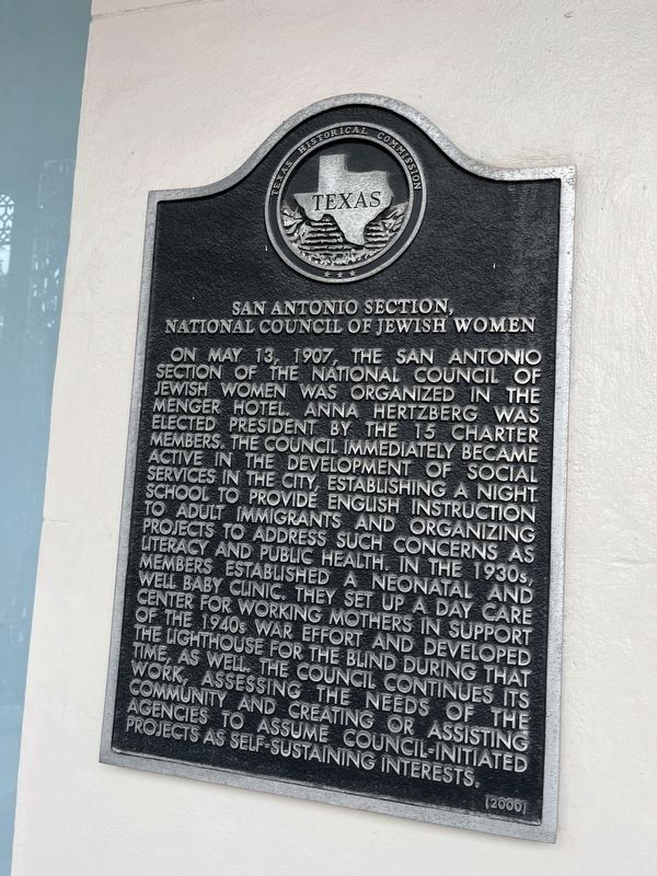San Antonio Section - National Council of Jewish Women Marker image. Click for full size.