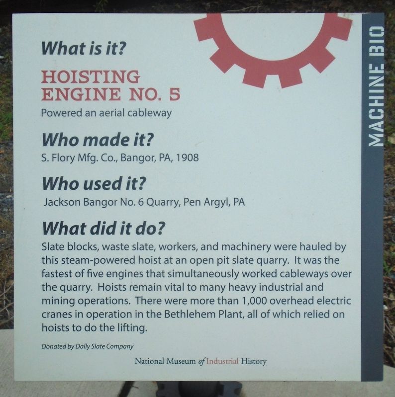 Hoisting Engine No. 5 Marker. Click for full size. Hoisting Engine No. 5 Marker image. Click for full size.