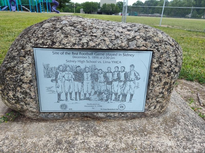 Site of the first Football Game played in Sidney Marker image. Click for full size.