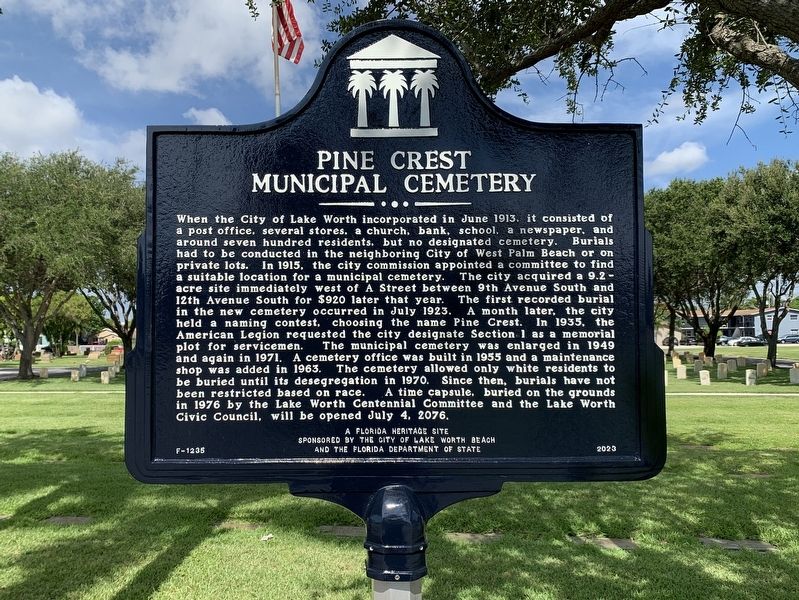 Pine Crest Municipal Cemetery Marker image. Click for full size.