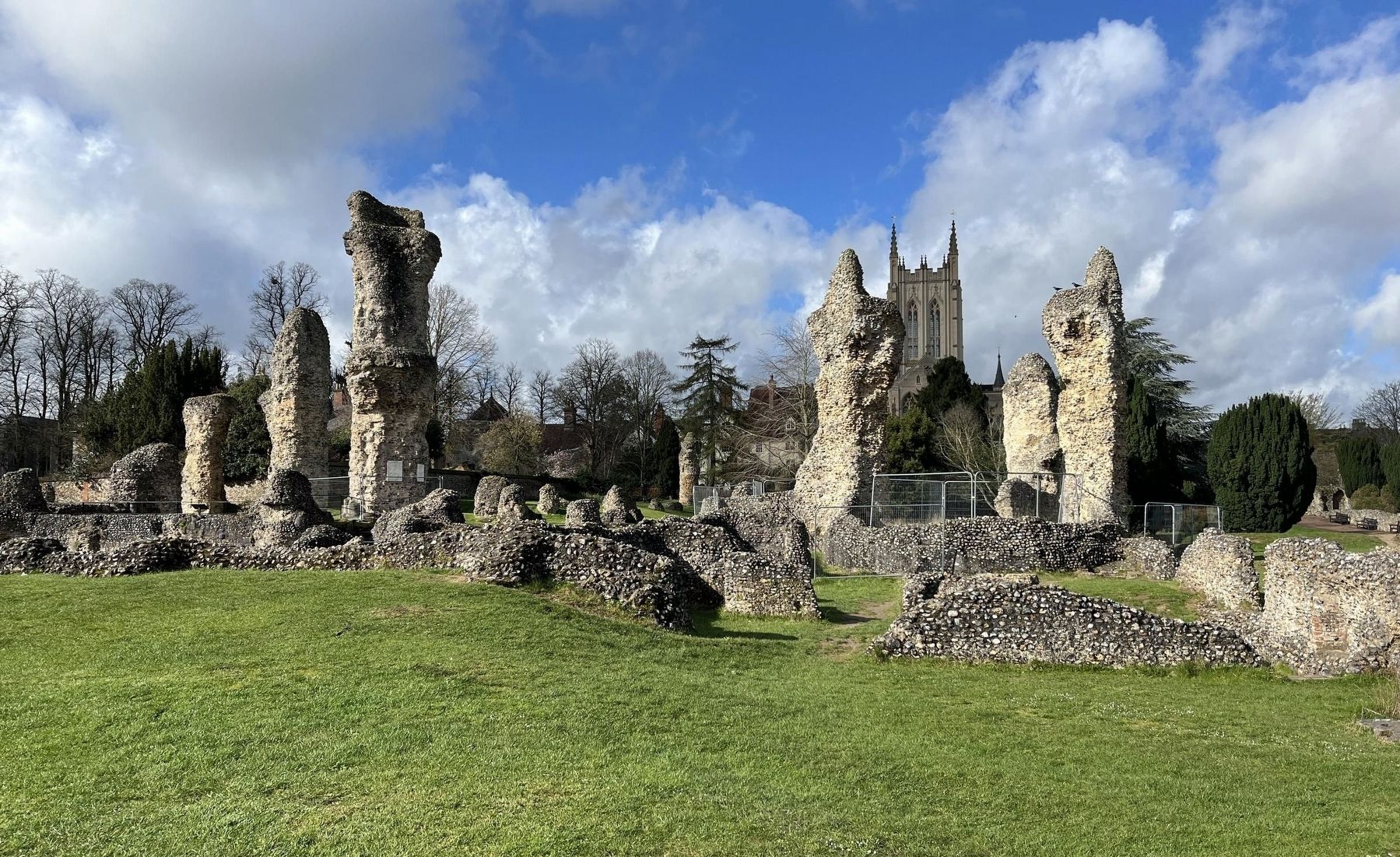 The Magna Carta Marker in the distance on one of the remaining pillars. Click for full size. The Magna Carta Marker in the distance on one of the remaining pillars image. Click for full size.