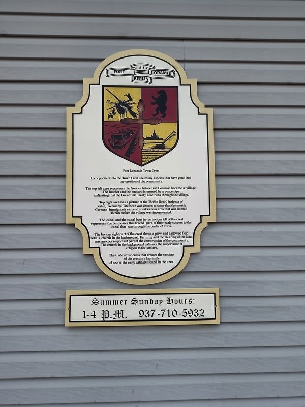 Fort Loramie Town Crest Marker. Click for full size. Fort Loramie Town Crest Marker image. Click for full size.