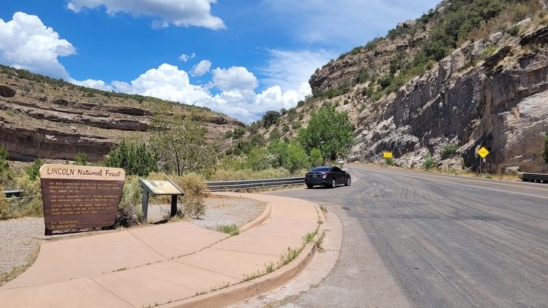 The view of the Fresnal Shelter: a Prehistoric Campsite Marker along the highway. Click for full size. The view of the Fresnal Shelter: a Prehistoric Campsite Marker along the highway image. Click for full size.