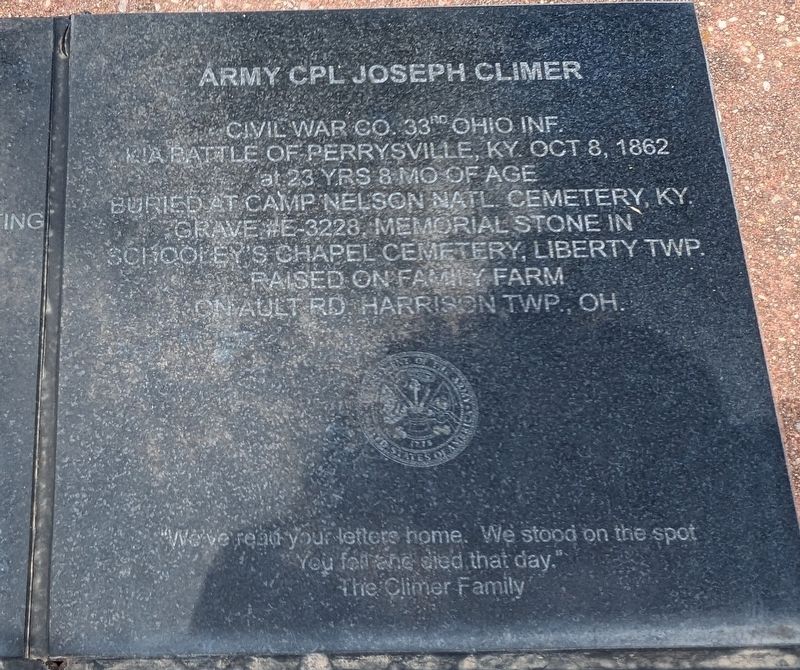 Army Cpl. Joseph Climer Marker image. Click for full size.