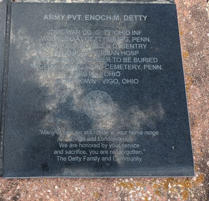 Army Pvt. Enoch M. Detty Marker. Click for full size. Army Pvt. Enoch M. Detty Marker image. Click for full size.