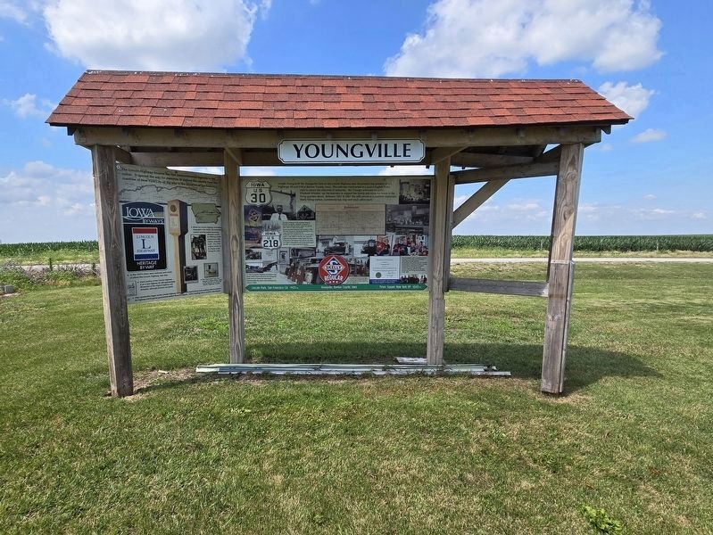 Entire Lincoln Highway / Youngville Cafe Marker. Click for full size. Entire Lincoln Highway / Youngville Cafe Marker image. Click for full size.