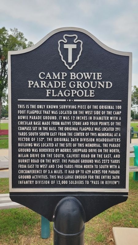 Camp Bowie Parade Ground Flagpole Marker image. Click for full size.