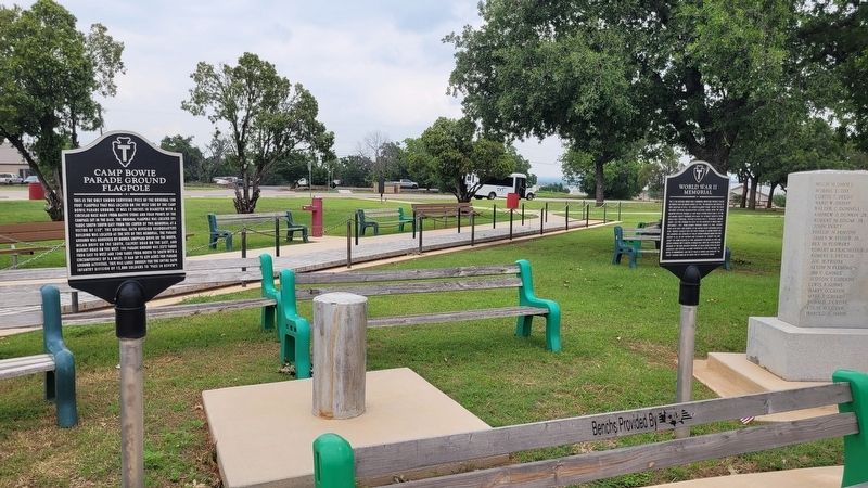Small section of the Camp Bowie Parade Ground Flagpole and Marker (left side) image. Click for full size.