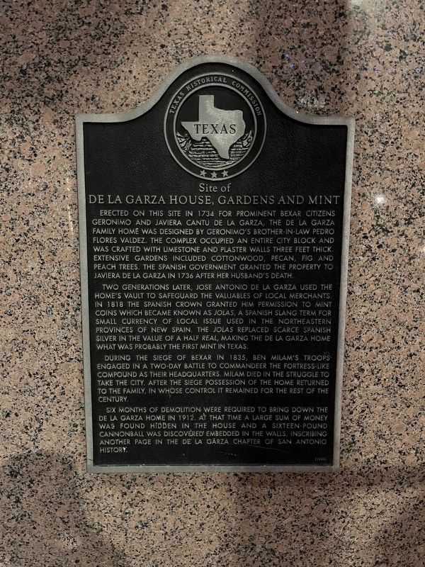 Site of De La Garza House, Gardens and Mint Marker. Click for full size. Site of De La Garza House, Gardens and Mint Marker image. Click for full size.
