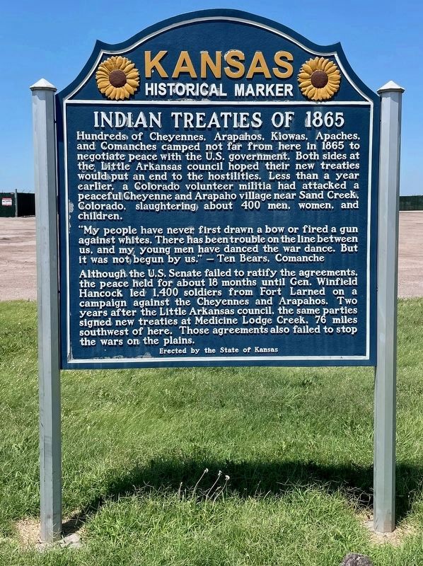 Replacement marker mentioned for Indian Treaties of 1865 Marker. Click for full size. Replacement marker mentioned for Indian Treaties of 1865 Marker image. Click for full size.