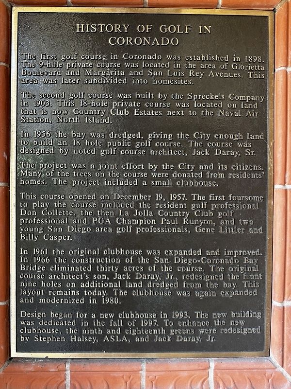 History of Golf in Coronado Marker. Click for full size. History of Golf in Coronado Marker image. Click for full size.