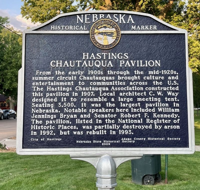 Hastings Chautauqua Pavilion Marker. Click for full size. Hastings Chautauqua Pavilion Marker image. Click for full size.