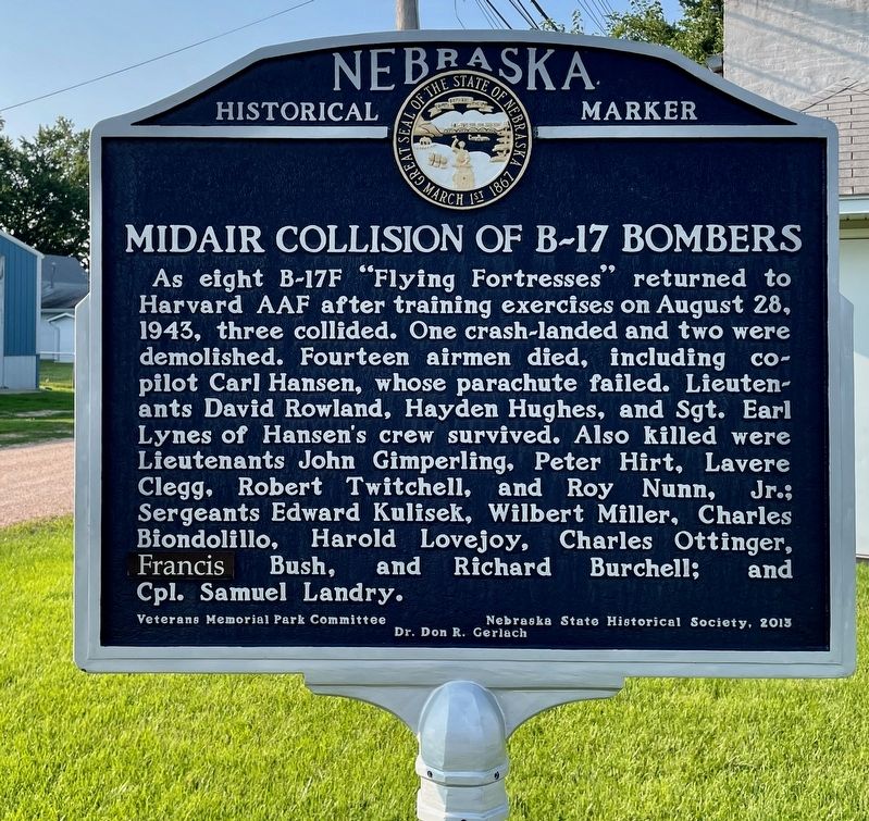 Midair Collision of B-17 Bombers Marker. Click for full size. Midair Collision of B-17 Bombers Marker image. Click for full size.