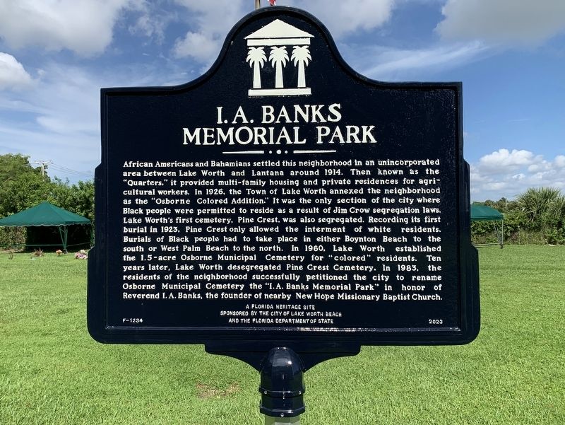 I. A. Banks Memorial Park Marker. Click for full size. I. A. Banks Memorial Park Marker image. Click for full size.