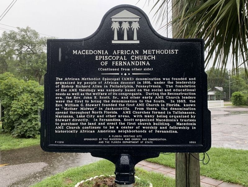 Macedonia African Methodist Episcopal Church of Fernandina Marker Side 2. Click for full size. Macedonia African Methodist Episcopal Church of Fernandina Marker Side 2 image. Click for full size.