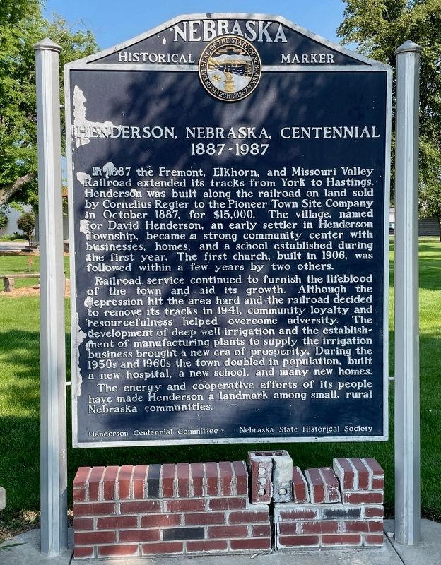 Henderson, Nebraska, Centennial Marker. Click for full size. Henderson, Nebraska, Centennial Marker image. Click for full size.