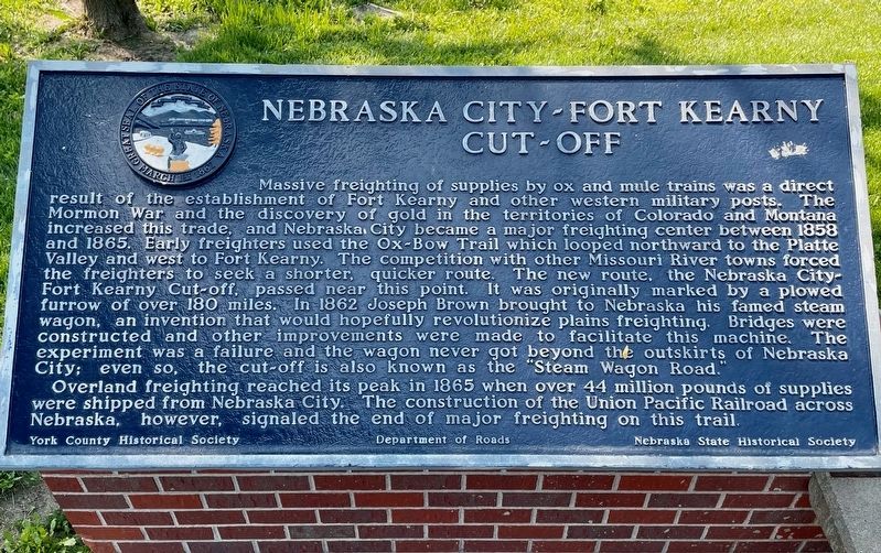 Nebraska City - Fort Kearny Cut-Off Marker. Click for full size. Nebraska City - Fort Kearny Cut-Off Marker image. Click for full size.