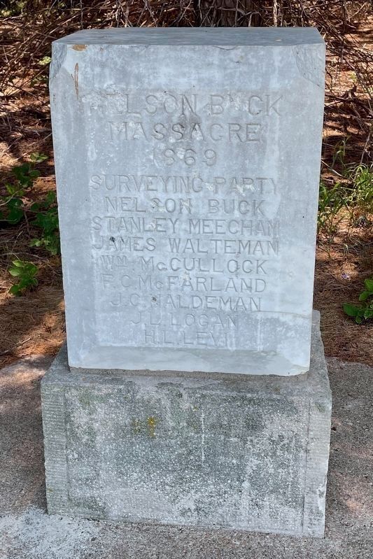 Nearby stone marker with list of survey party killed.. Click for full size. Nearby stone marker with list of survey party killed. image. Click for full size.