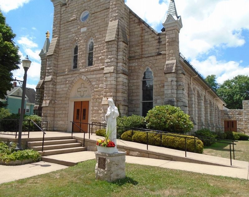 St. Francis Church, Statue, and 100th Anniv Marker. Click for full size. St. Francis Church, Statue, and 100th Anniv Marker image. Click for full size.