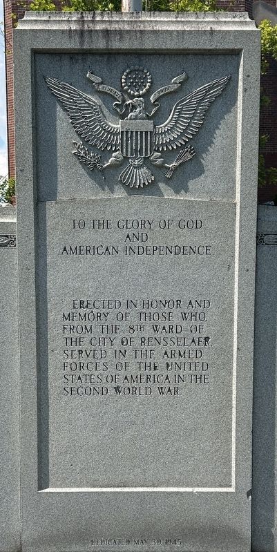 8th Ward City of Rensselaer WW2 Memorial Marker. Click for full size. 8th Ward City of Rensselaer WW2 Memorial Marker image. Click for full size.
