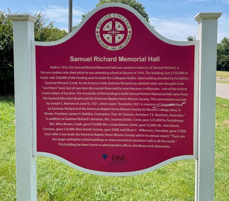 Samuel Richard Memorial Hall Marker image. Click for full size.