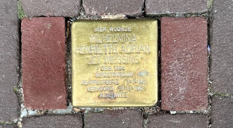 Wilhelmina Henriette Adrian ‘Jet Wiessing’ stolperstein. Click for full size. Wilhelmina Henriette Adrian ‘Jet Wiessing’ stolperstein image. Click for full size.
