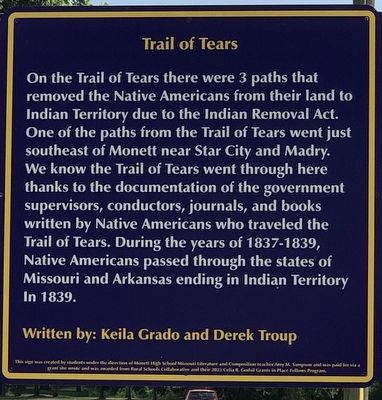 Trail of Tears Marker. Click for full size. Trail of Tears Marker image. Click for full size.