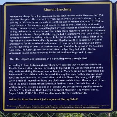 Monett Lynching Marker image. Click for full size.