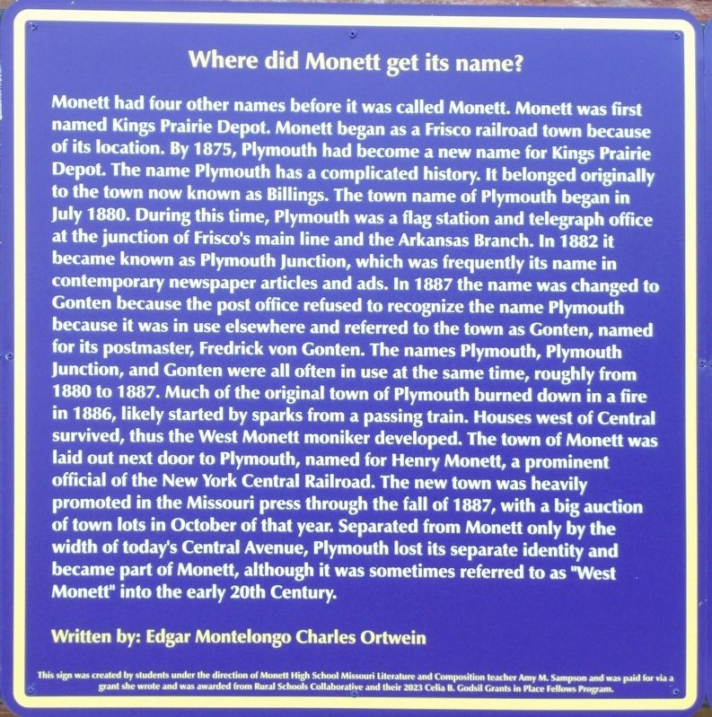 Where Did Monett Get its Name? Marker image. Click for full size.
