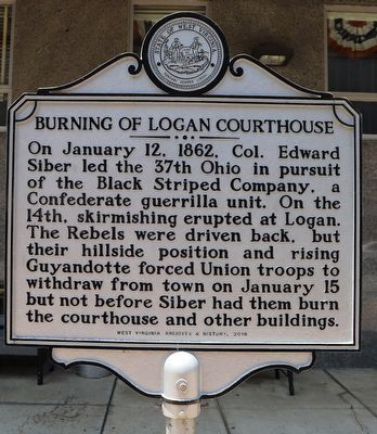 Burning of Logan Courthouse Marker. Click for full size. Burning of Logan Courthouse Marker image. Click for full size.