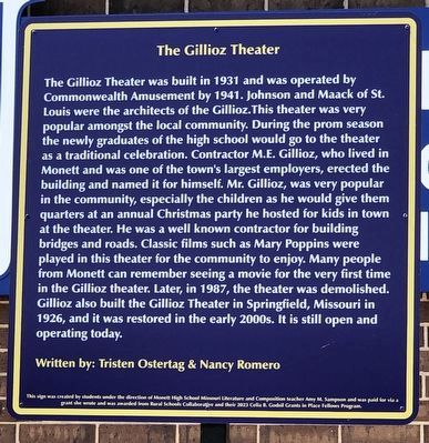 The Gillioz Theater Marker image. Click for full size.