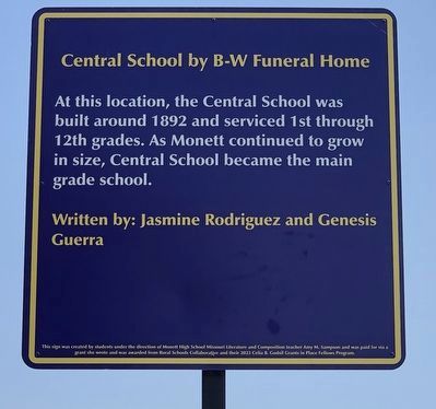 Central School by B-W Funeral Home Marker image. Click for full size.
