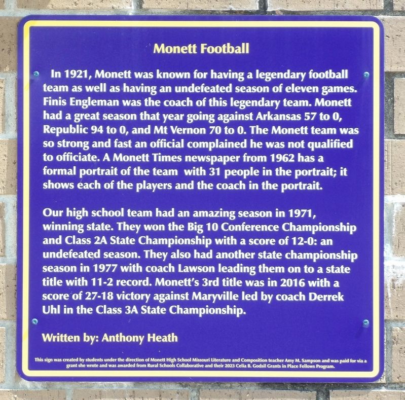 Monett Football Marker image. Click for full size.