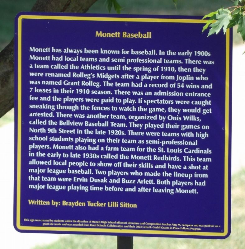 Monett Baseball Marker. Click for full size. Monett Baseball Marker image. Click for full size.