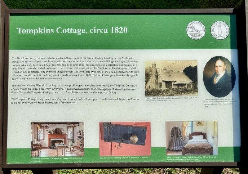 Tompkins Cottage, circa 1820 Marker. Click for full size. Tompkins Cottage, circa 1820 Marker image. Click for full size.