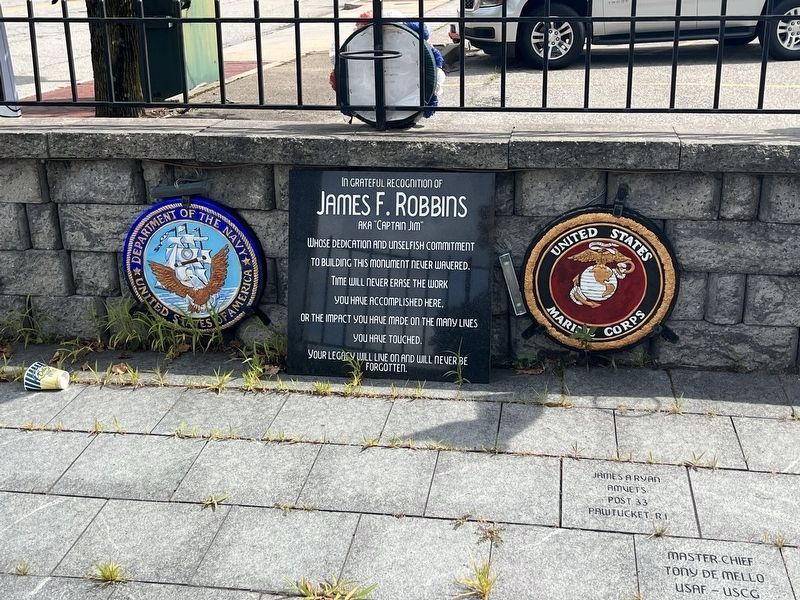 Nearby dedication for James F. Robbins image. Click for full size.