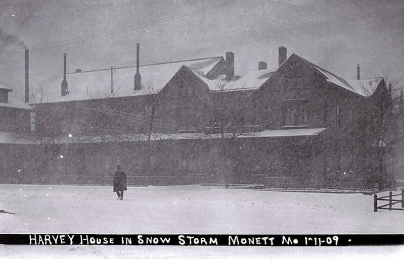 Monett's Harvey House During Snowstorm image. Click for full size.