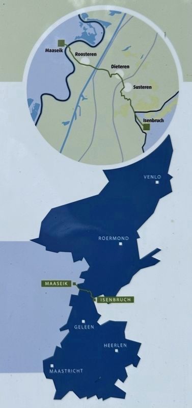Marker inset: Map of the Dutch Province of Limburg showing the evacuation route of the German troops image. Click for full size.