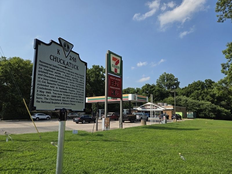 Chuckatuck Marker looking north at 7-Eleven store. Click for full size. Chuckatuck Marker looking north at 7-Eleven store image. Click for full size.