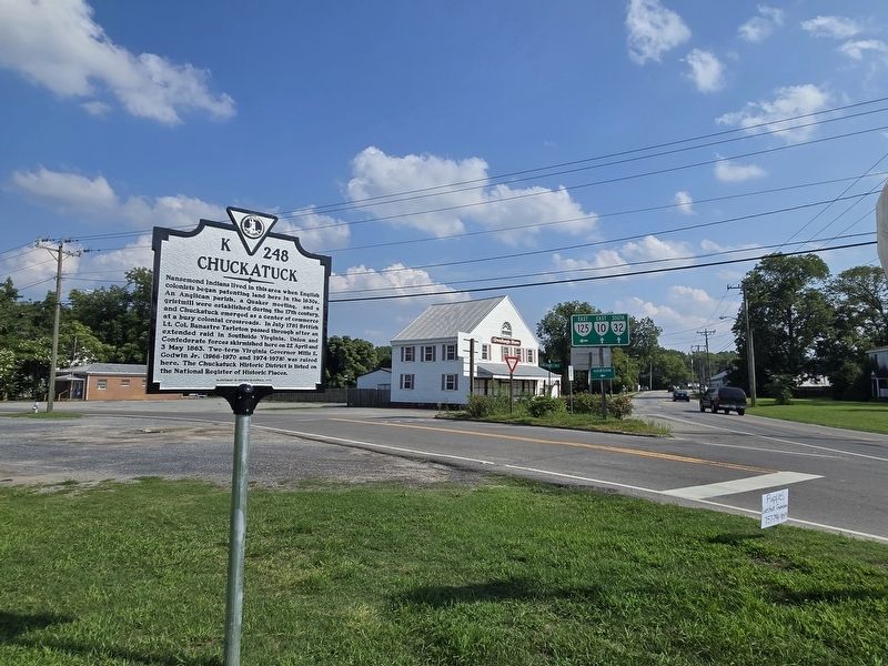 Wide view of Chuckatuck Marker. Gwaltney's store to the south. Click for full size. Wide view of Chuckatuck Marker. Gwaltney's store to the south image. Click for full size.