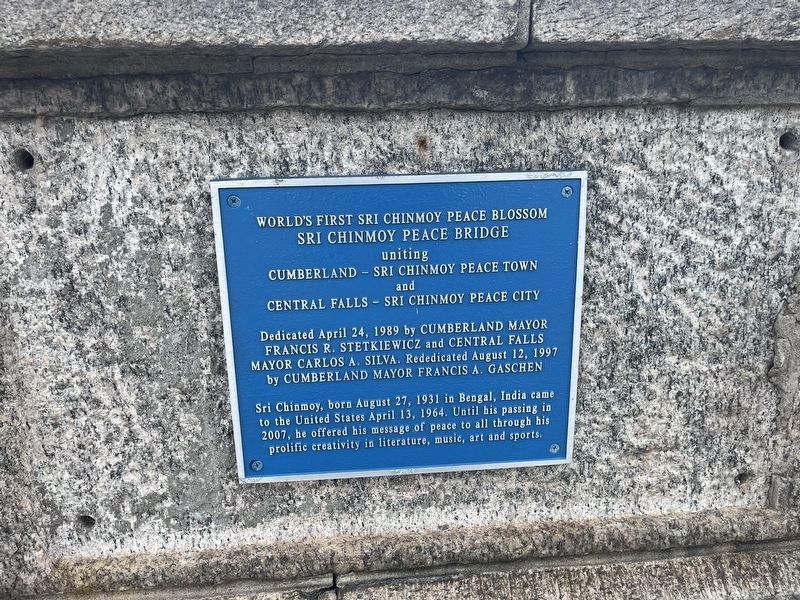 Sri Chinmoy Peace Bridge Marker. Click for full size. Sri Chinmoy Peace Bridge Marker image. Click for full size.