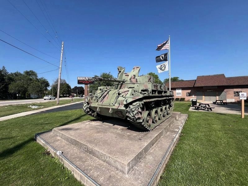 M42A1 Duster tank in front of the community house image. Click for full size.