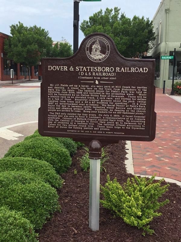 Dover & Statesboro Railroad Marker Reverse. Click for full size. Dover & Statesboro Railroad Marker Reverse image. Click for full size.
