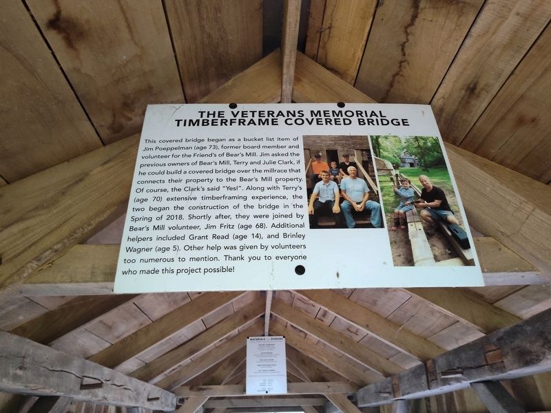 The Veterans Memorial Timberframe Covered Bridge Marker image. Click for full size.