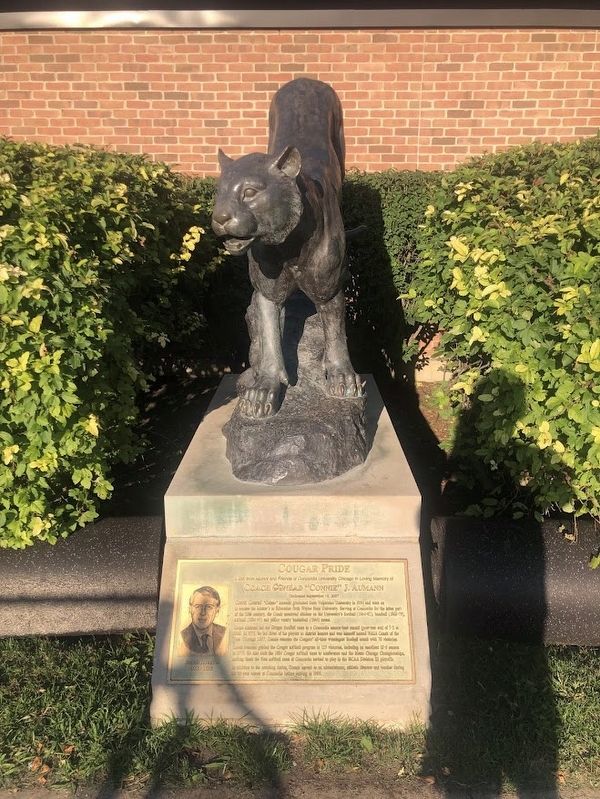 Coach Conrad "Connie" J. Aumann Marker and cougar statue image. Click for full size.