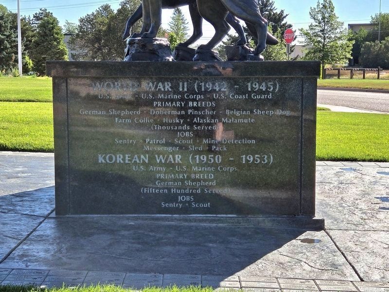 War Dog Memorial (SW facing side). Click for full size. War Dog Memorial (SW facing side) image. Click for full size.